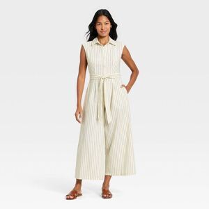 a new day Cream Sleeveless Striped Wide-Leg Jumpsuit